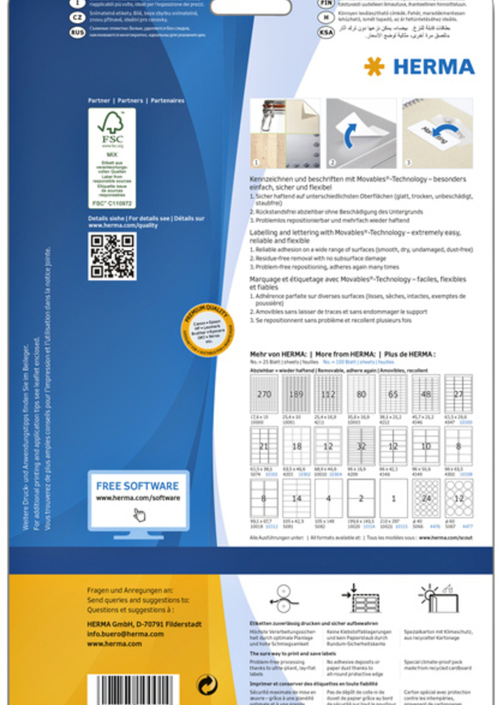 Herma Etiquette HERMA 10001 A4 25,4x10mm amovible blanc