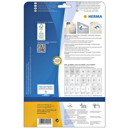 Herma Etiket HERMA 10001 A4 25.4x10mm verwijderbaar wit