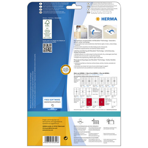 Herma Etiket HERMA 4349 A4 96x50.8mm verwijderbaar wit