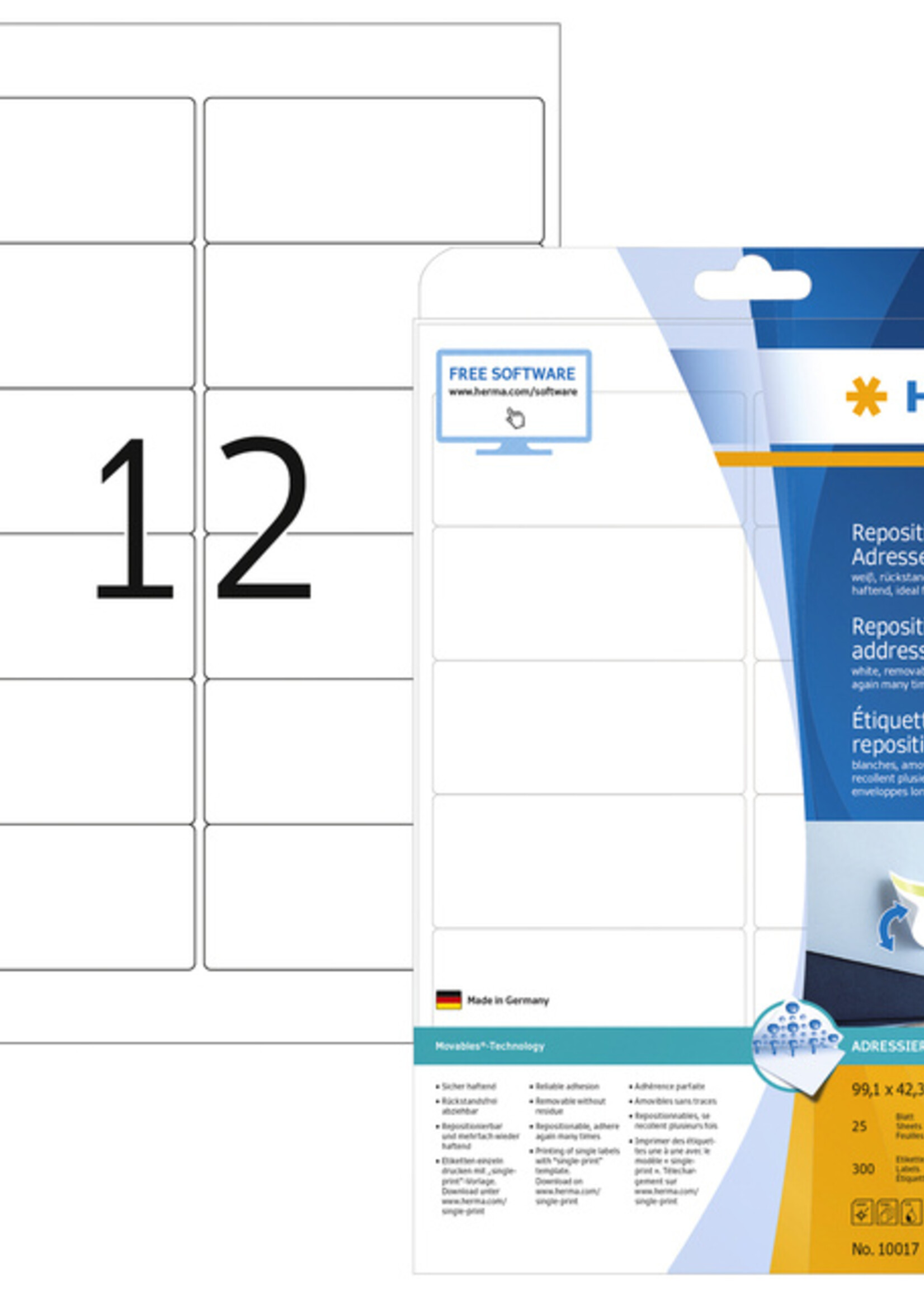 Herma Etiket HERMA 10017 A4 99.1x42.3mm verwijderbaar wit