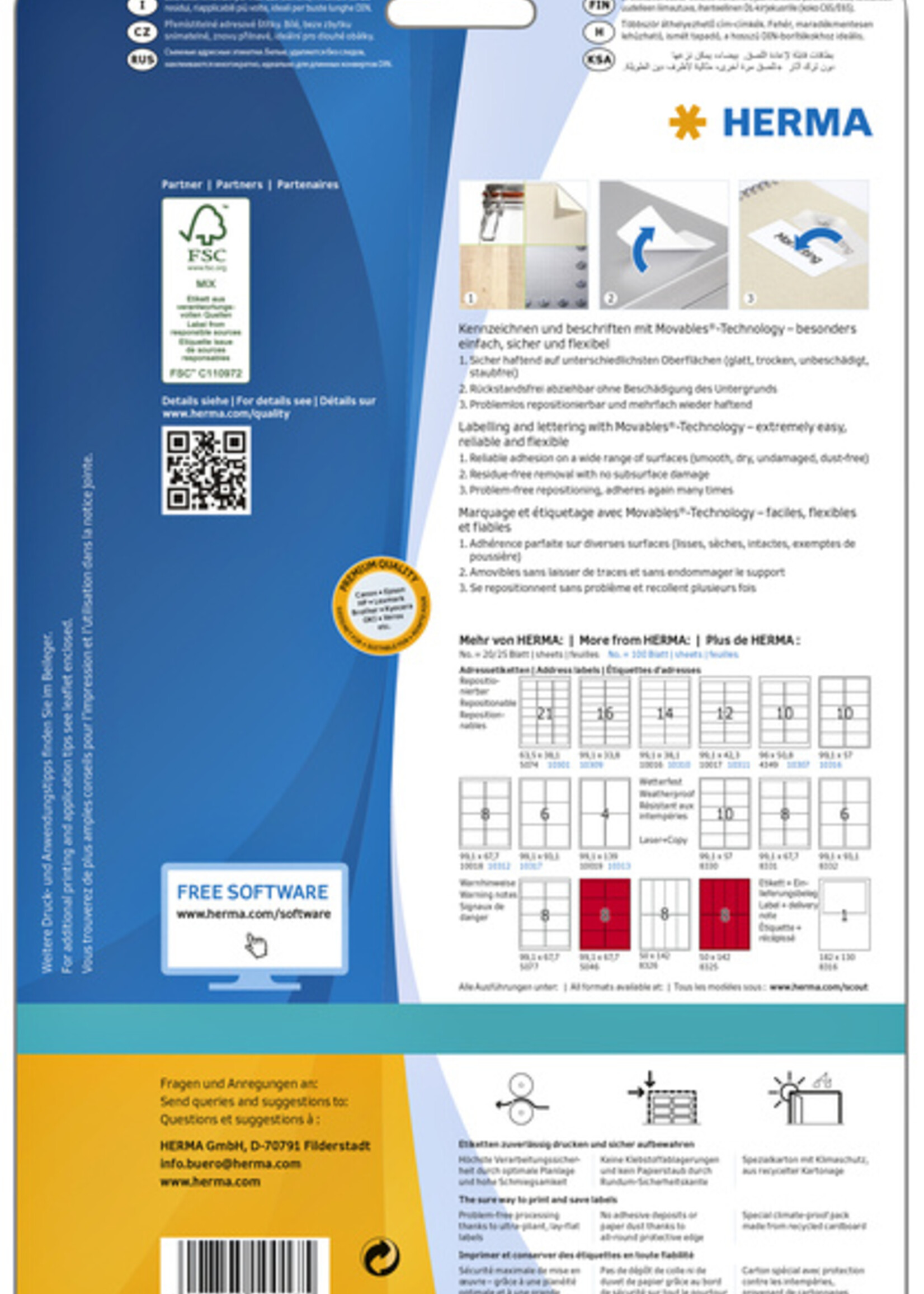 Herma Etiket HERMA 10017 A4 99.1x42.3mm verwijderbaar wit