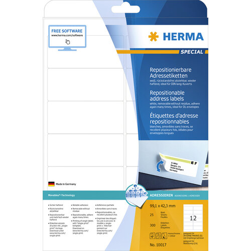 Herma Etiket HERMA 10017 A4 99.1x42.3mm verwijderbaar wit