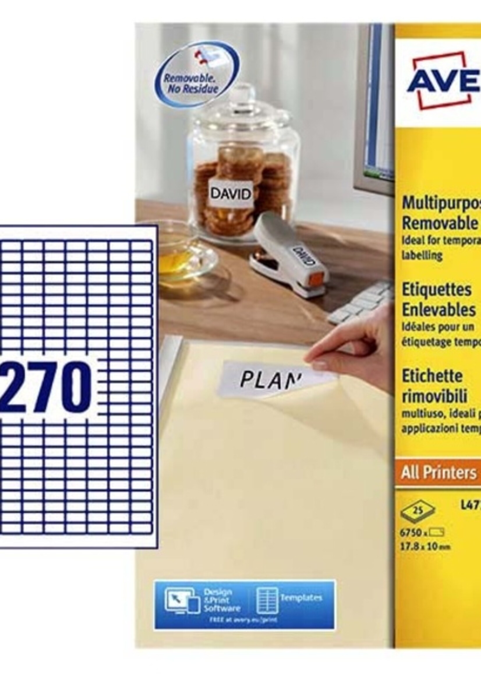 Avery Etiket Avery L4730REV 17.8x10mm afneembaar wit 6750stuks