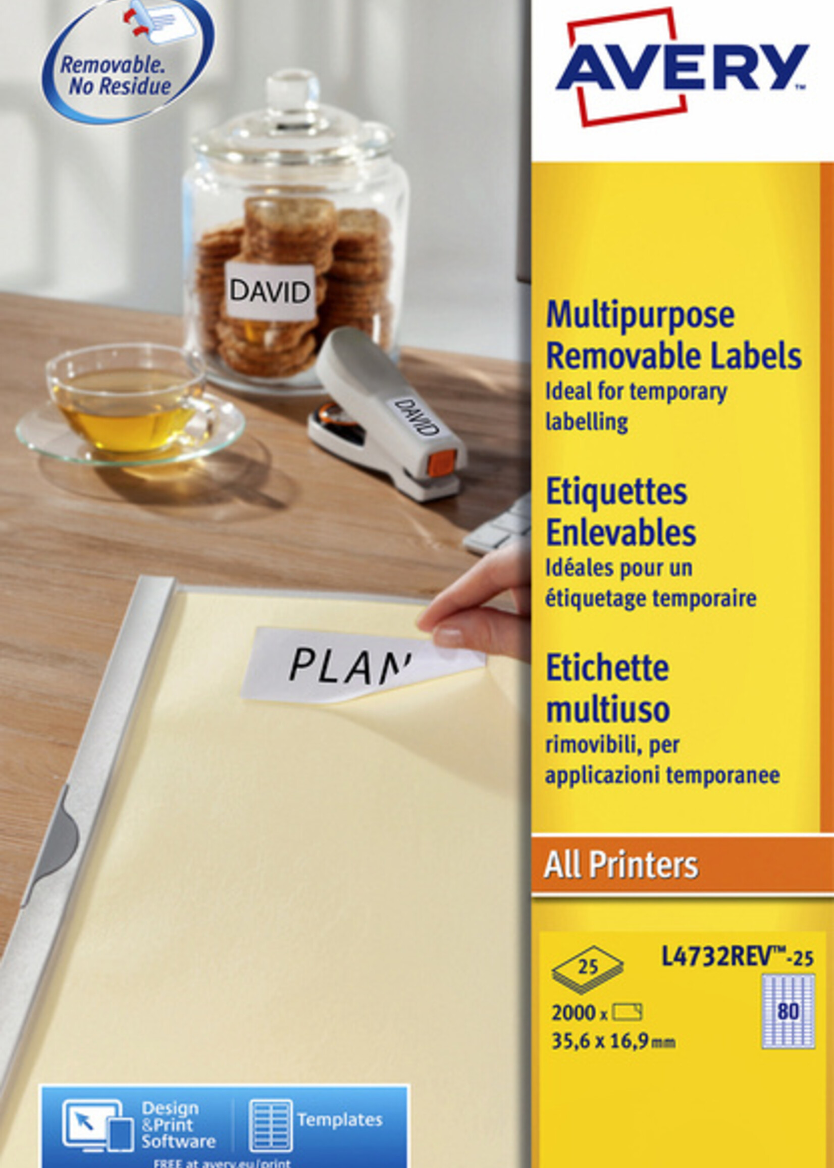 Avery Etiquette Avery amovible L4732REV-25 35,6x16,9mm 2000 pièces