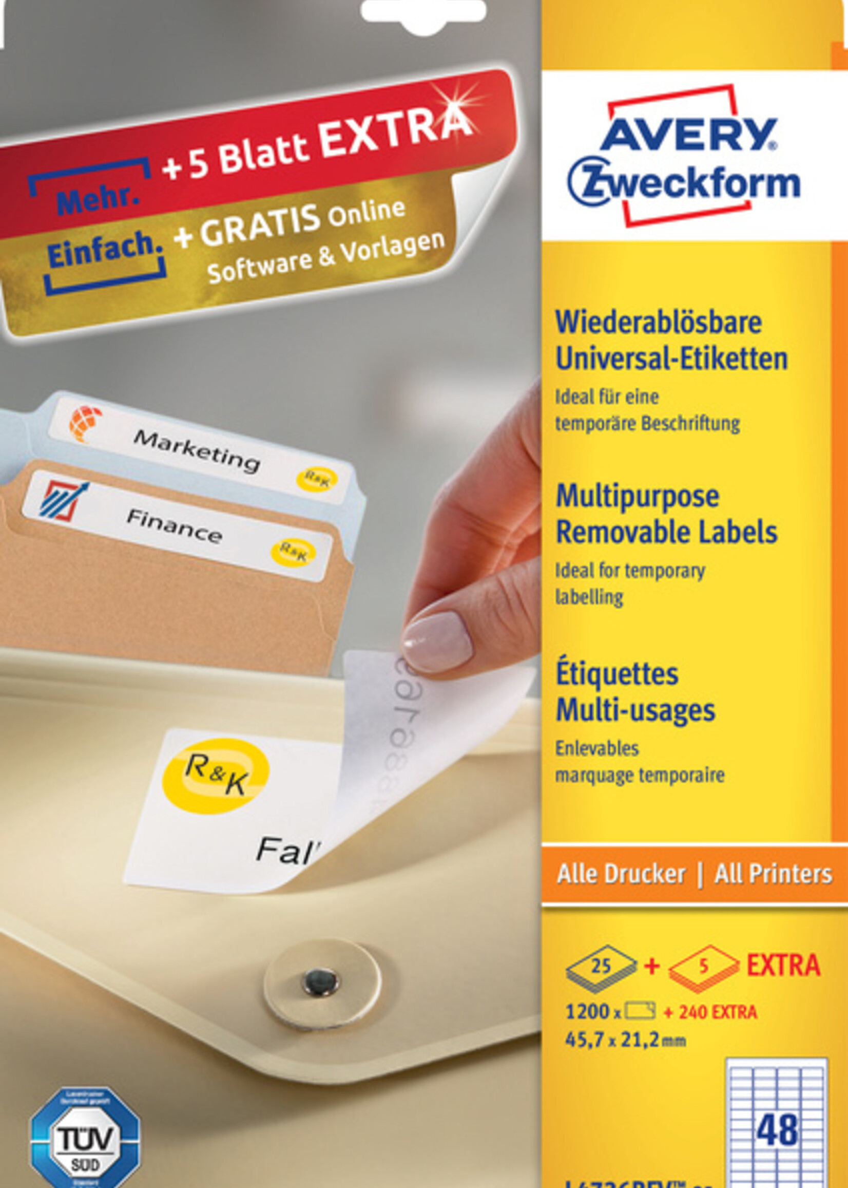 Avery Etiket Avery L4736REV-25 45.7x21.2mm afneembaar wit 1200stuk