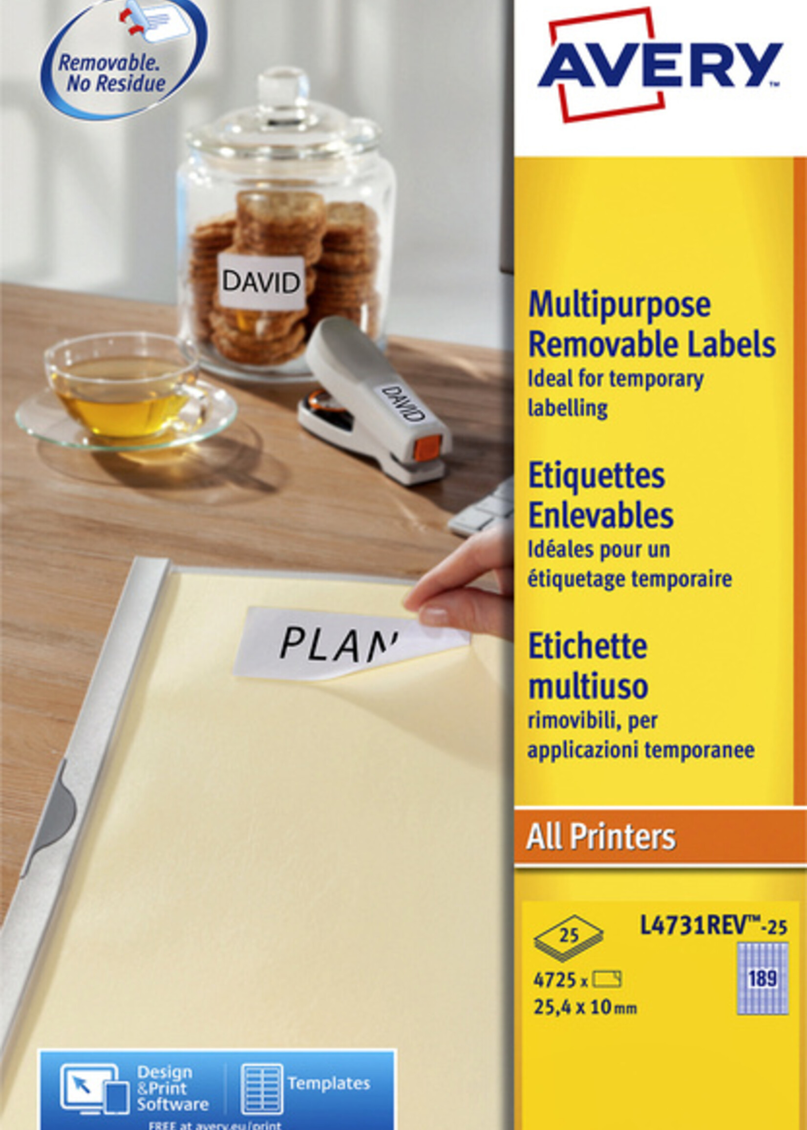 Avery Etiquette Avery amovible L4743REV-25 99,1x42,3mm 300 pièces