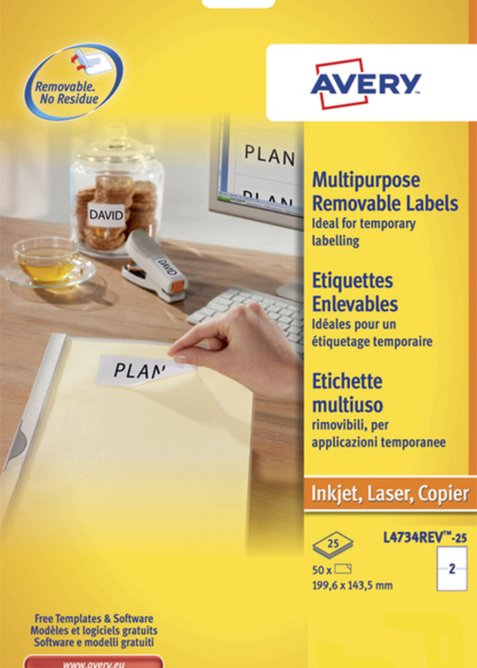 Avery Etiquette Avery amovible L4734REV-25 199,3x143,5mm 50 pièces
