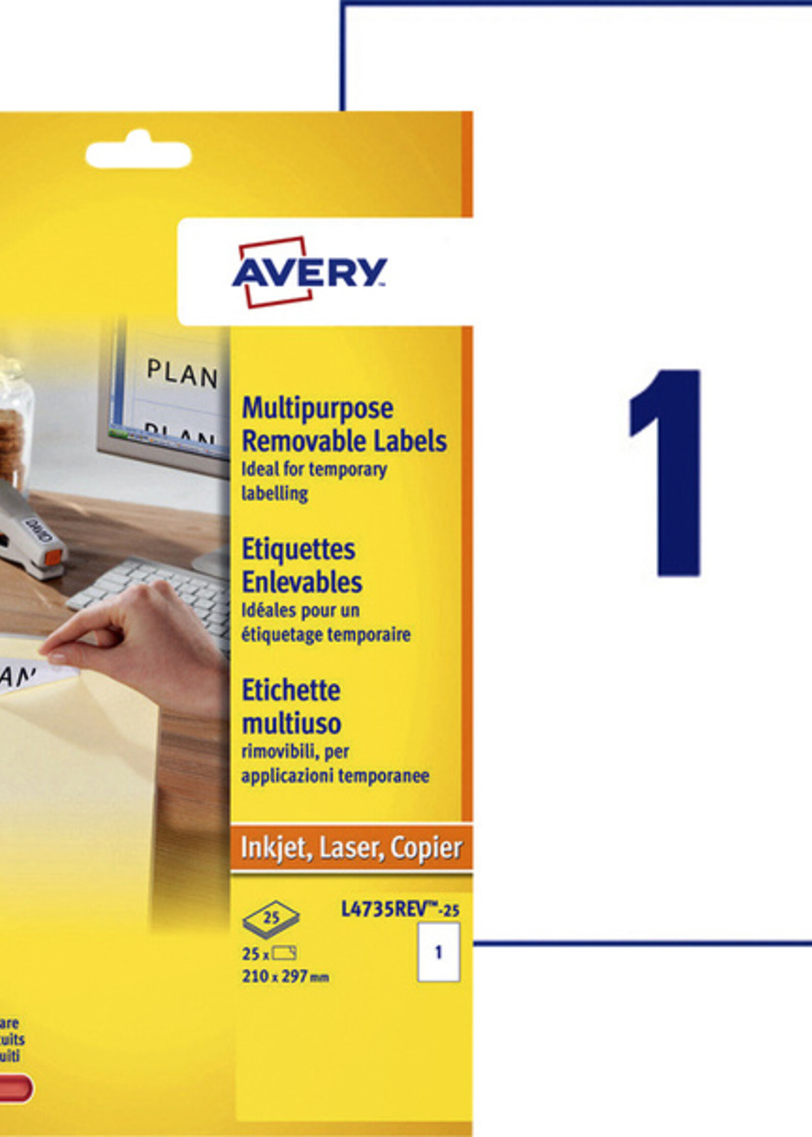 Avery Etiquette Avery amovible L4735REV-25 210x297mm A4 25 pièces