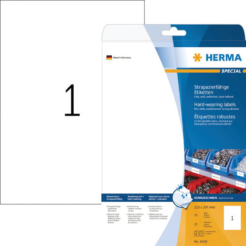 Herma Etiquette HERMA 4698 210x297mm A4 blanc 25 pièces