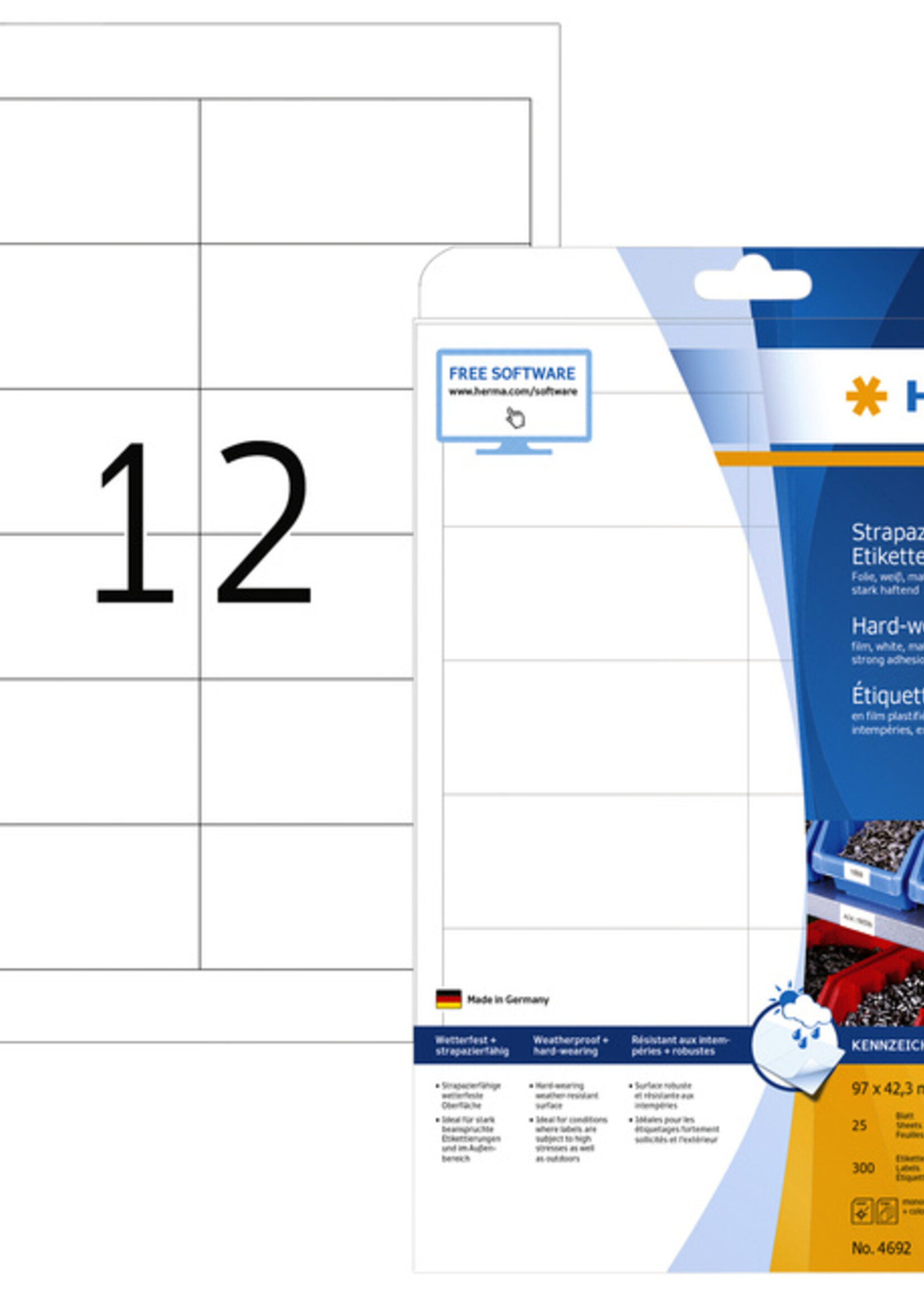 Herma Etiket HERMA 4692 97x42.3mm weerbestendig wit 300st