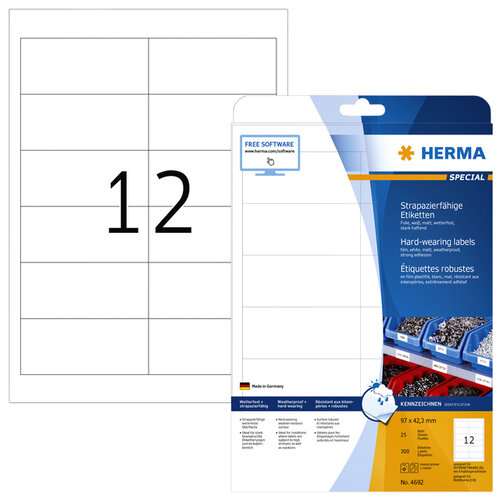 Herma Etiket HERMA 4692 97x42.3mm weerbestendig wit 300st