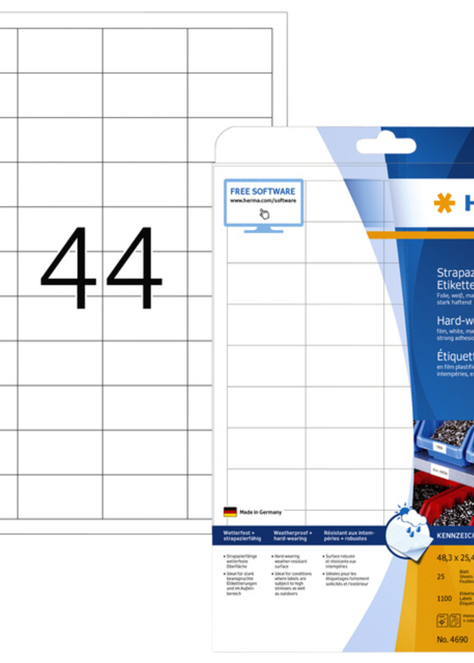 Herma Etiket HERMA 4690 48.3x25.4mm weerbestendig wit 1100stuks
