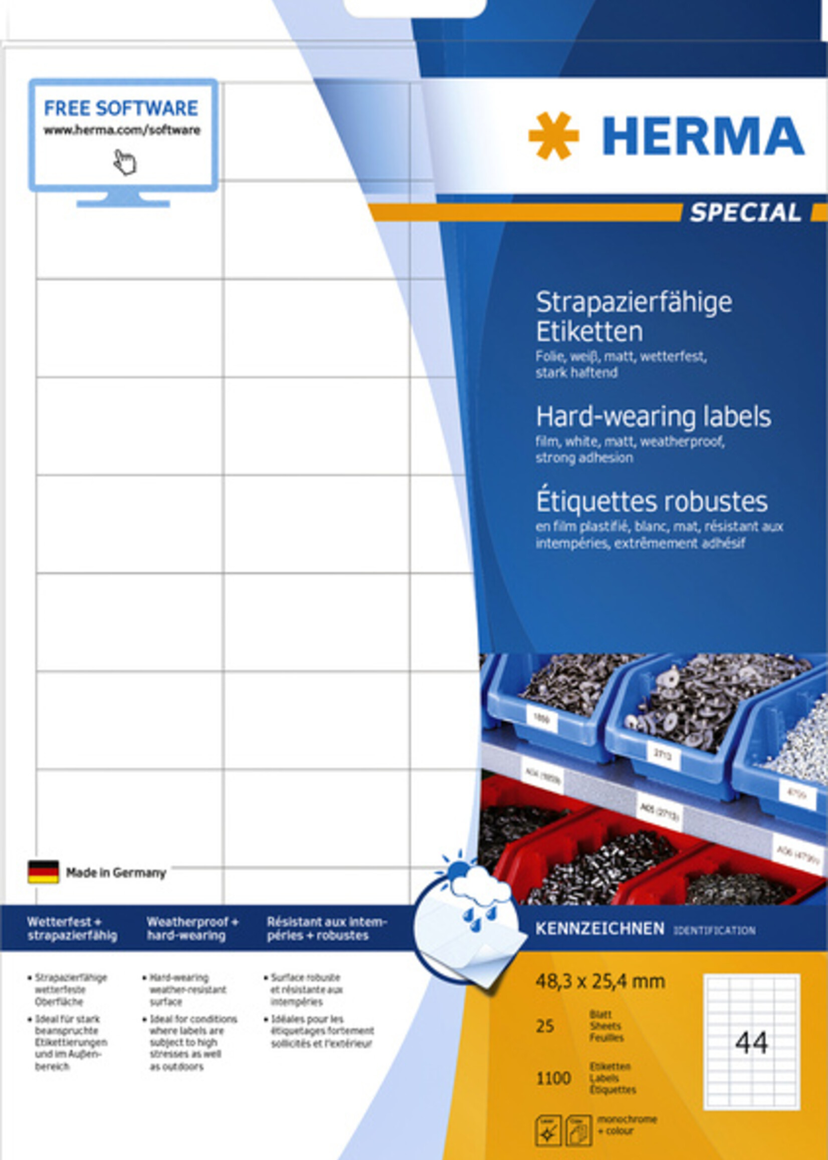 Herma Etiket HERMA 4690 48.3x25.4mm weerbestendig wit 1100stuks