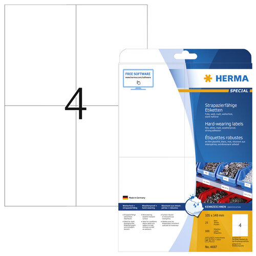 Herma Etiquette HERMA 4697 105x148mm A4 résistante aux intempéries blanc