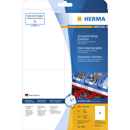 Herma Etiquette HERMA 4697 105x148mm A4 résistante aux intempéries blanc