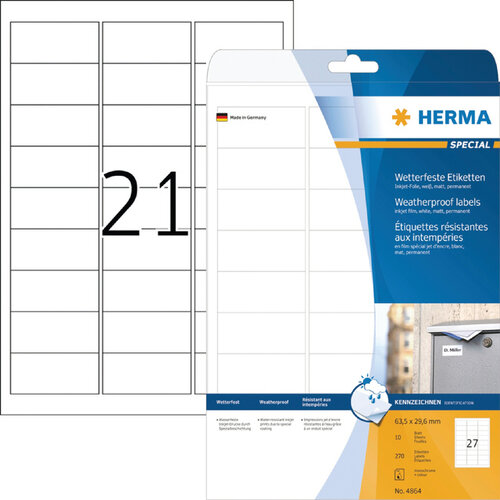 Herma Etiquette HERMA 4864 63,5x29,6mm film blanc 270 pièces