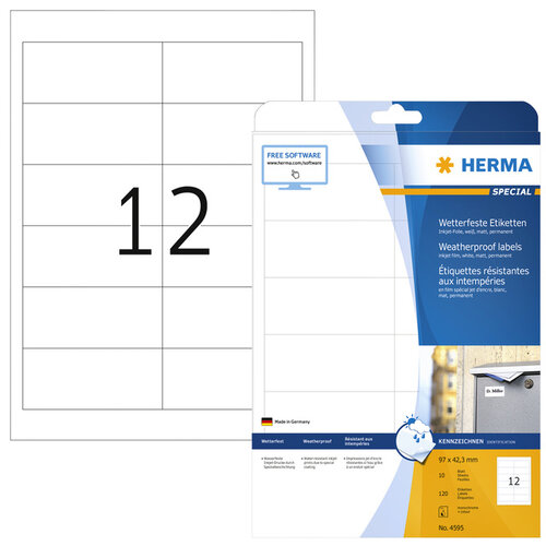 Herma Etiquette HERMA 4595 97x42,3mm synthétique blanc