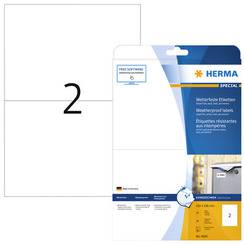 Herma Etiket HERMA 4600 210x148mm folie wit 20stuks