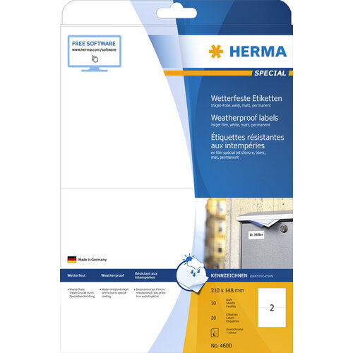 Herma Etiket HERMA 4600 210x148mm folie wit 20stuks