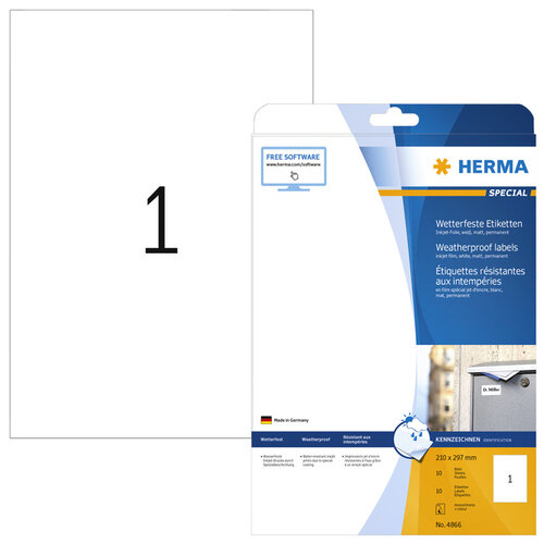 Herma Etiket HERMA 4866 210x297mm weerbestendig wit 10stuks