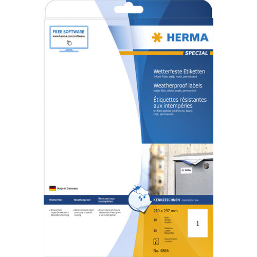 Herma Etiquette HERMA 4866 210x297mm A4 synthétique 10 pièces blanc