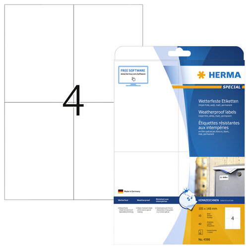 Herma Etiquette HERMA 4598 105x148mm A4 synthétique 40 pièces blanc
