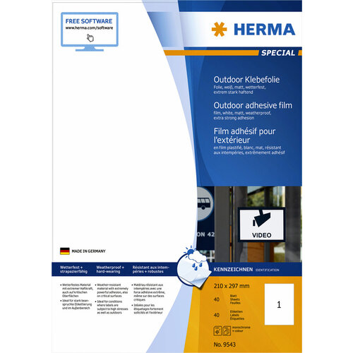 Herma Etiket HERMA 9543 210x297mm weerbestendig wit 40stuks