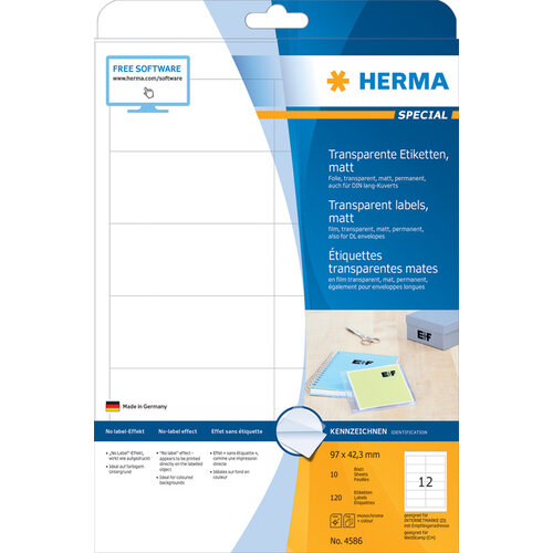 Herma Etiket HERMA 4586 97x42.3mm weerbestendig transparant mat 120stuks
