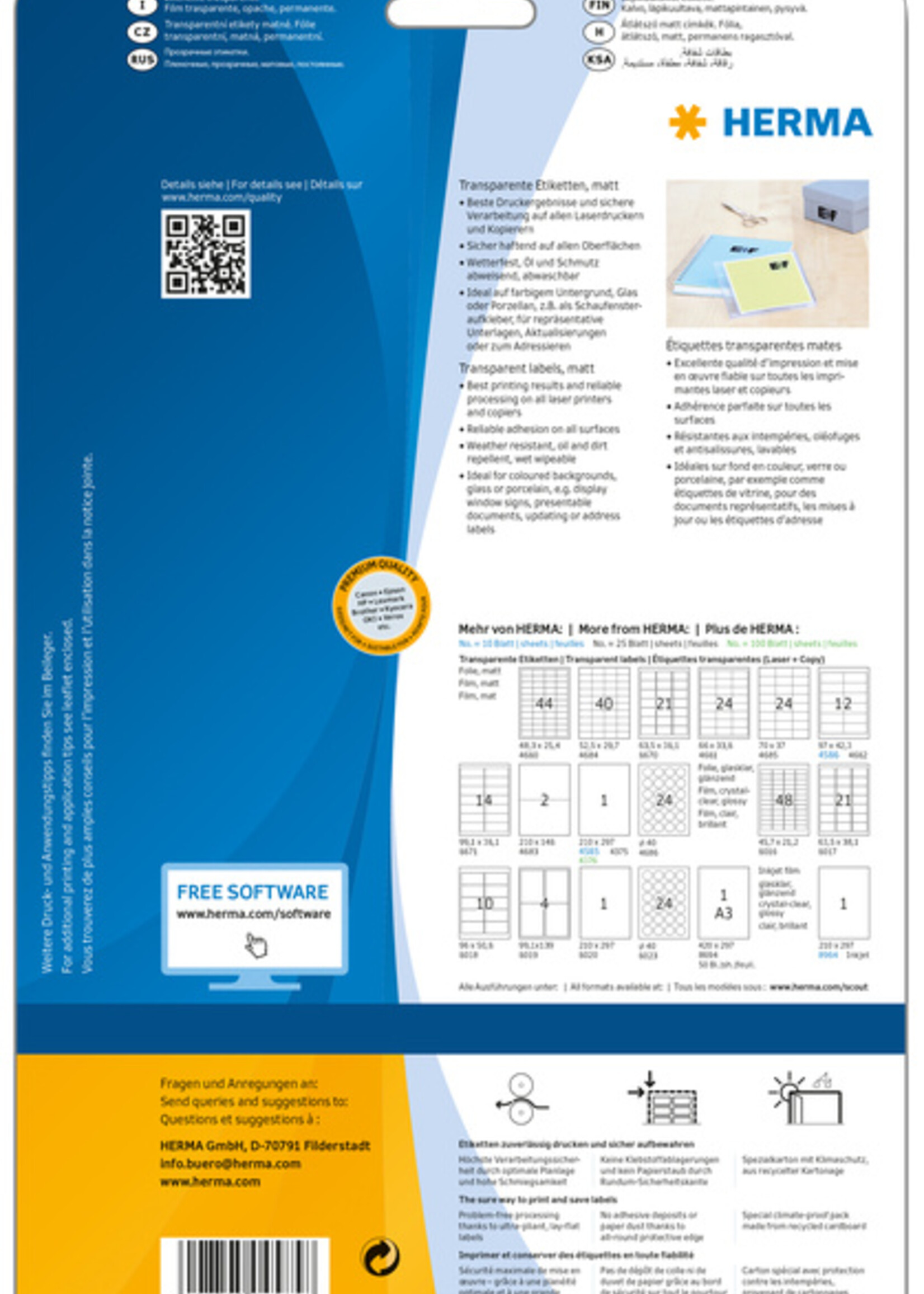 Herma Etiket HERMA 4585 210x297mm weerbestendig transparant mat 10stuks