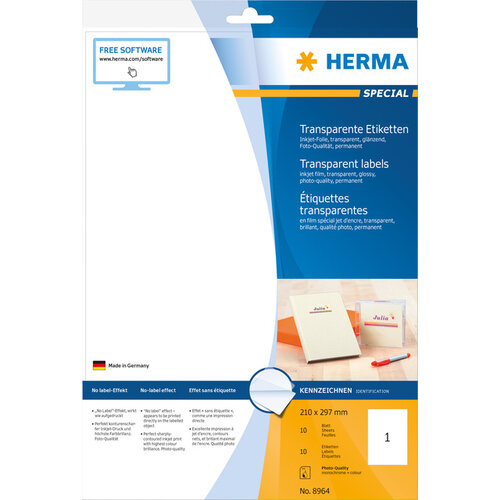 Herma Etiket HERMA 8964 210x297mm transparant glanzend 10stuks