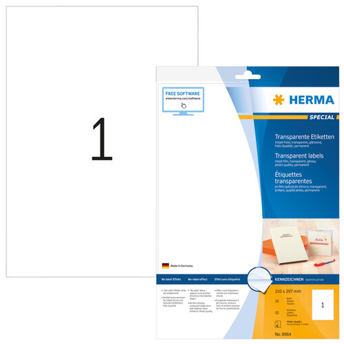 Herma Etiket HERMA 8964 210x297mm transparant glanzend 10stuks