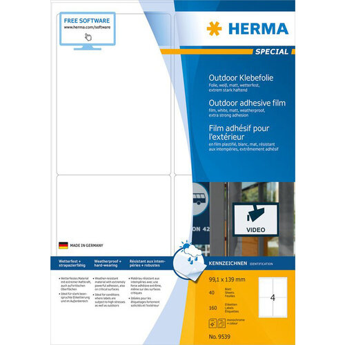Herma Etiket HERMA 9539 99.1x139mm weerbestendig wit 160stuks
