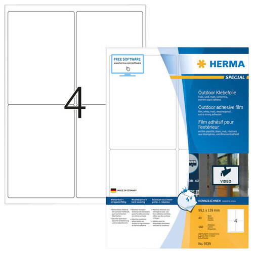 Herma Etiket HERMA 9539 99.1x139mm weerbestendig wit 160stuks