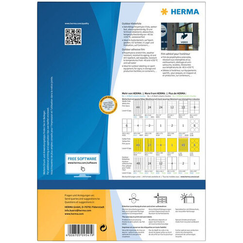 Herma Etiquette HERMA 9541 210x148mm résistante aux intempéries blanc 80pcs