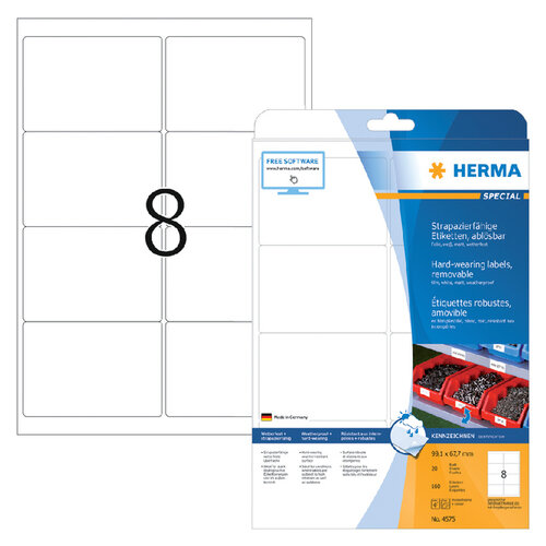 Herma Etiket HERMA 4575 99.1x67.7mm folie wit 160stuks