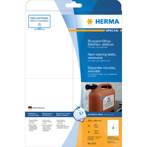 Herma Etiket HERMA 4576 105x148mm folie wit 80stuks