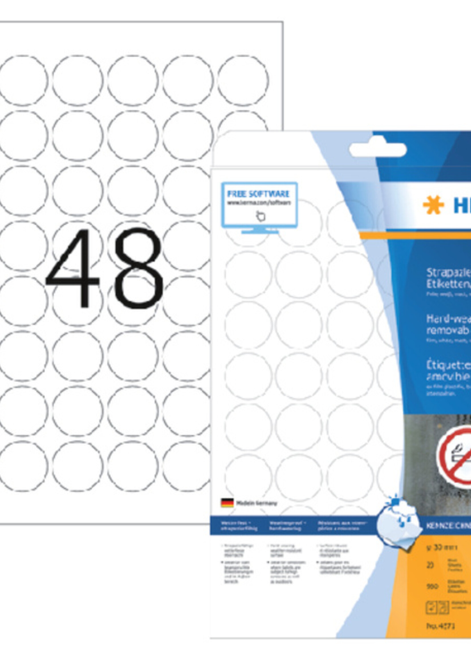 Herma Etiket HERMA 4571 30mm rond folie wit 960stuks