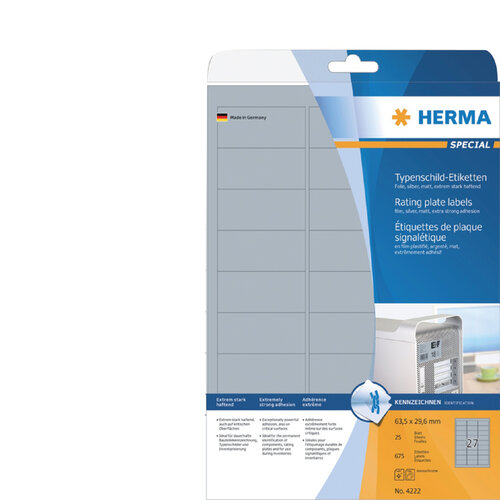 Herma Etiket HERMA 4222 63.5x29.6mm weerbestendig zilver 675stuks