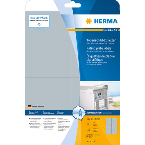 Herma Etiket HERMA 4216 105x148mm weerbestendig zilver 100stuks