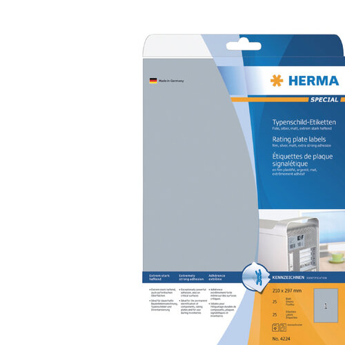 Herma Etiket HERMA 4224 210x297mm weerbestendig zilver 25stuks