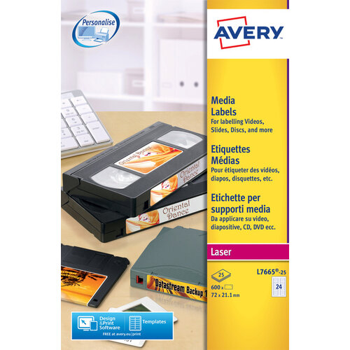 Avery Etiket Avery L7665-25 72x21.2mm voor datatape's 600stuks