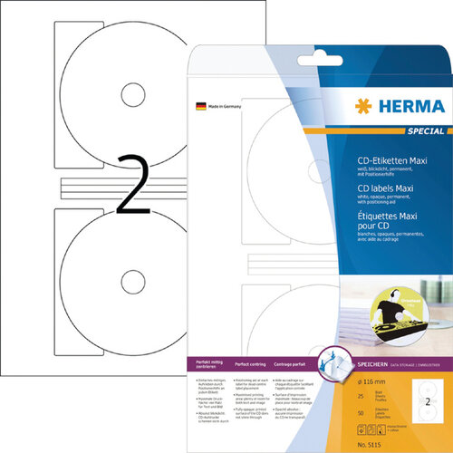 Herma Etiquette HERMA 5115 CD 116mm blanc 50 pièces