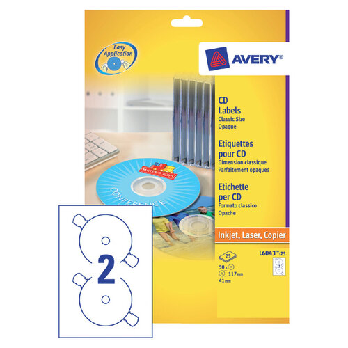 Avery Etiquette CD Avery L6043-25 blanc 50 pièces