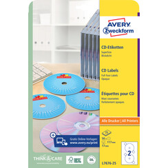 Etiquette CD Avery L7676-25 maxi-couvrantes mat blanc 50 pièces