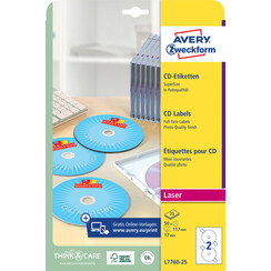 Etiquette CD Avery L7760-25 maxi-couvrantes brillant 50 pièces