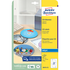 Etiquette CD Avery J8676-25 mat blanc 50 pièces