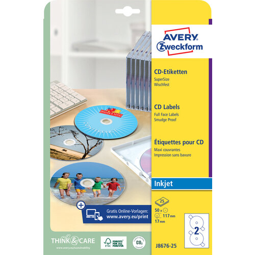 Avery Etiket Avery J8676-25 CD mat wit 50stuks