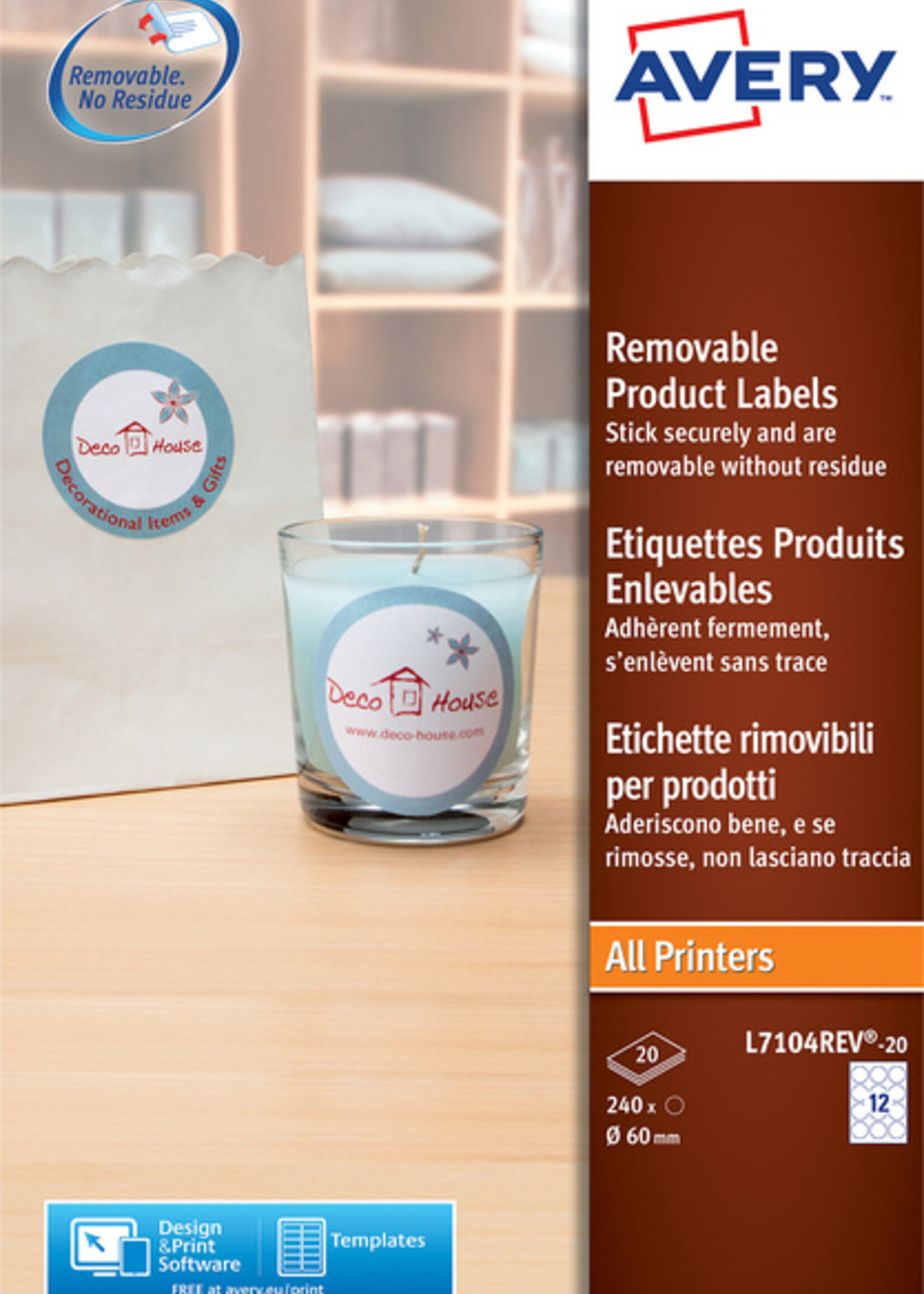 Avery Etiket Avery L7104REV-20 60mm afneembaar wit 240stuks