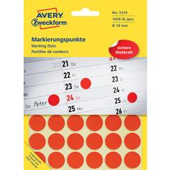 Etiket Avery Zweckform 3374 rond 18mm 1056stuks rood