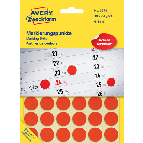 Avery Zweckform Etiket Avery Zweckform 3374 rond 18mm 1056stuks rood